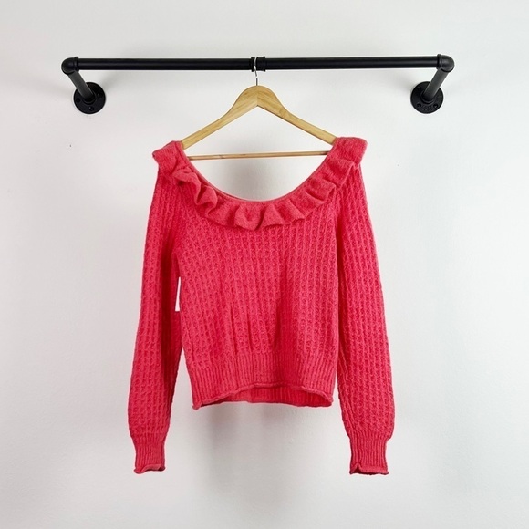 NWT Anthropologie Ruffled Knit Boatneck Sweater in Pink - Picture 6 of 6